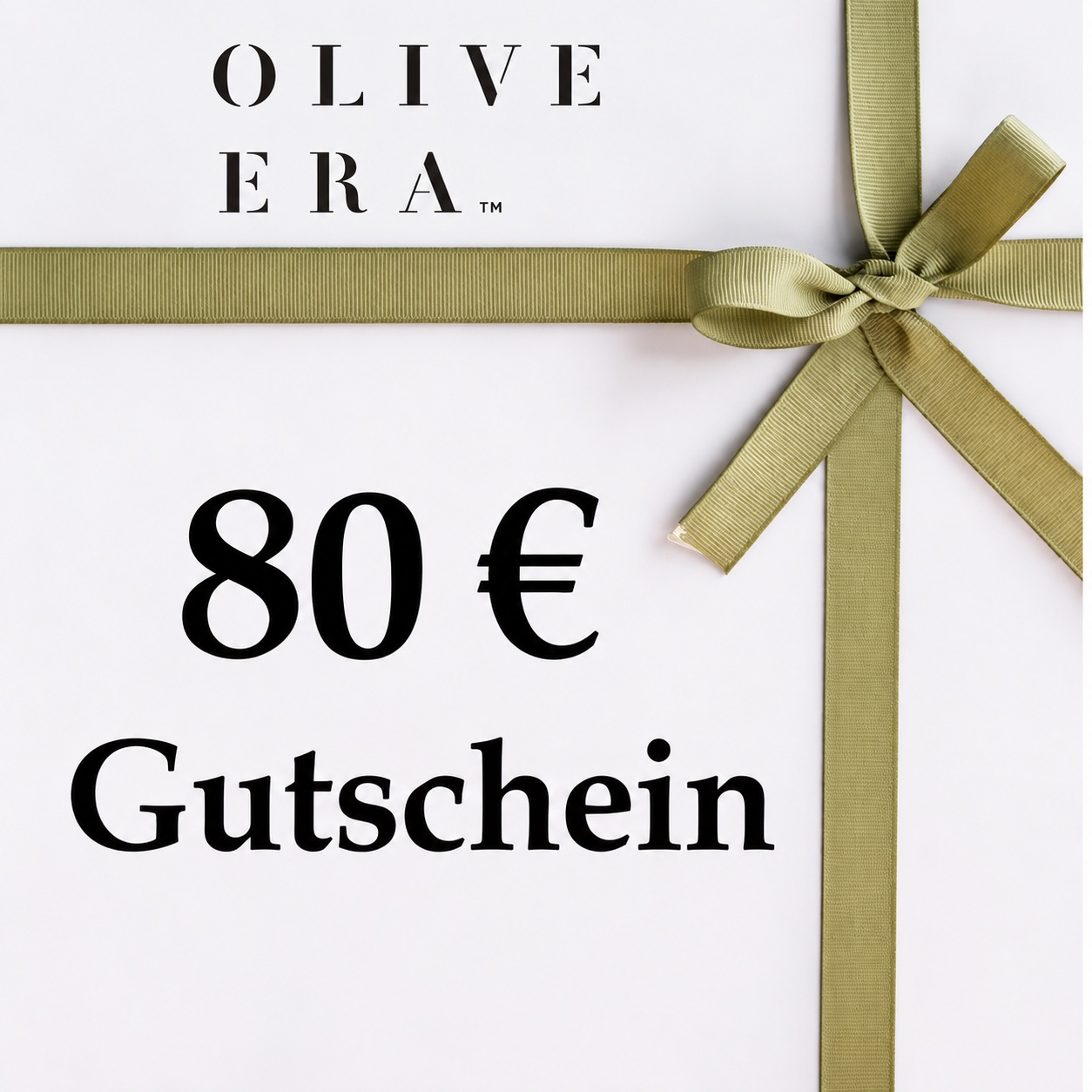 Olive farbene schleife auf weißem Grund Text 80€ Gutschein