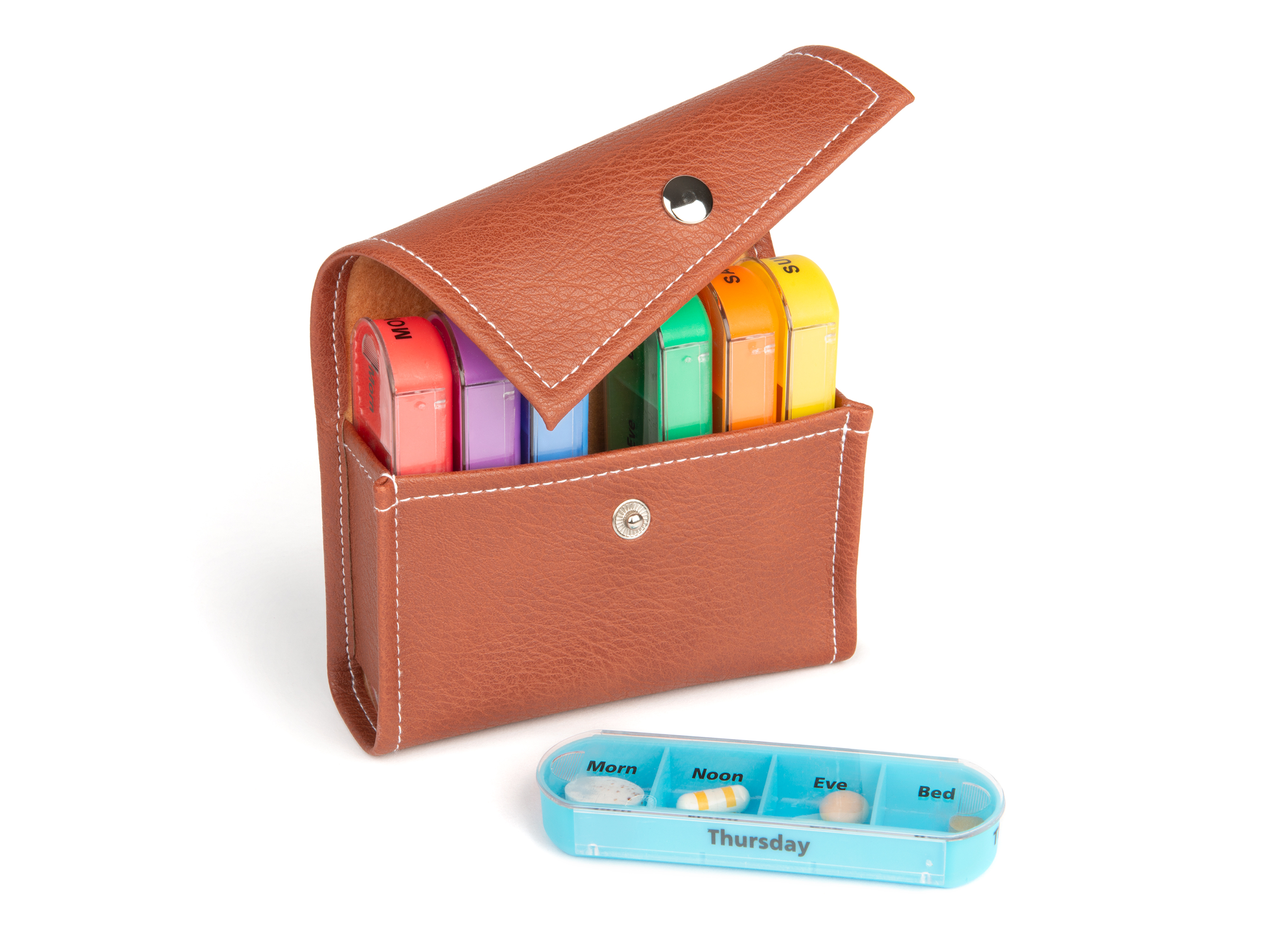 Pillendose 7 Tage mit Etui | Medikamentenbox Wochenspender für Tabletten & Vitamine | Kompakter Medikamentendosierer mit Aufbewahrungsetui – Ideal für Reisen & Alltag