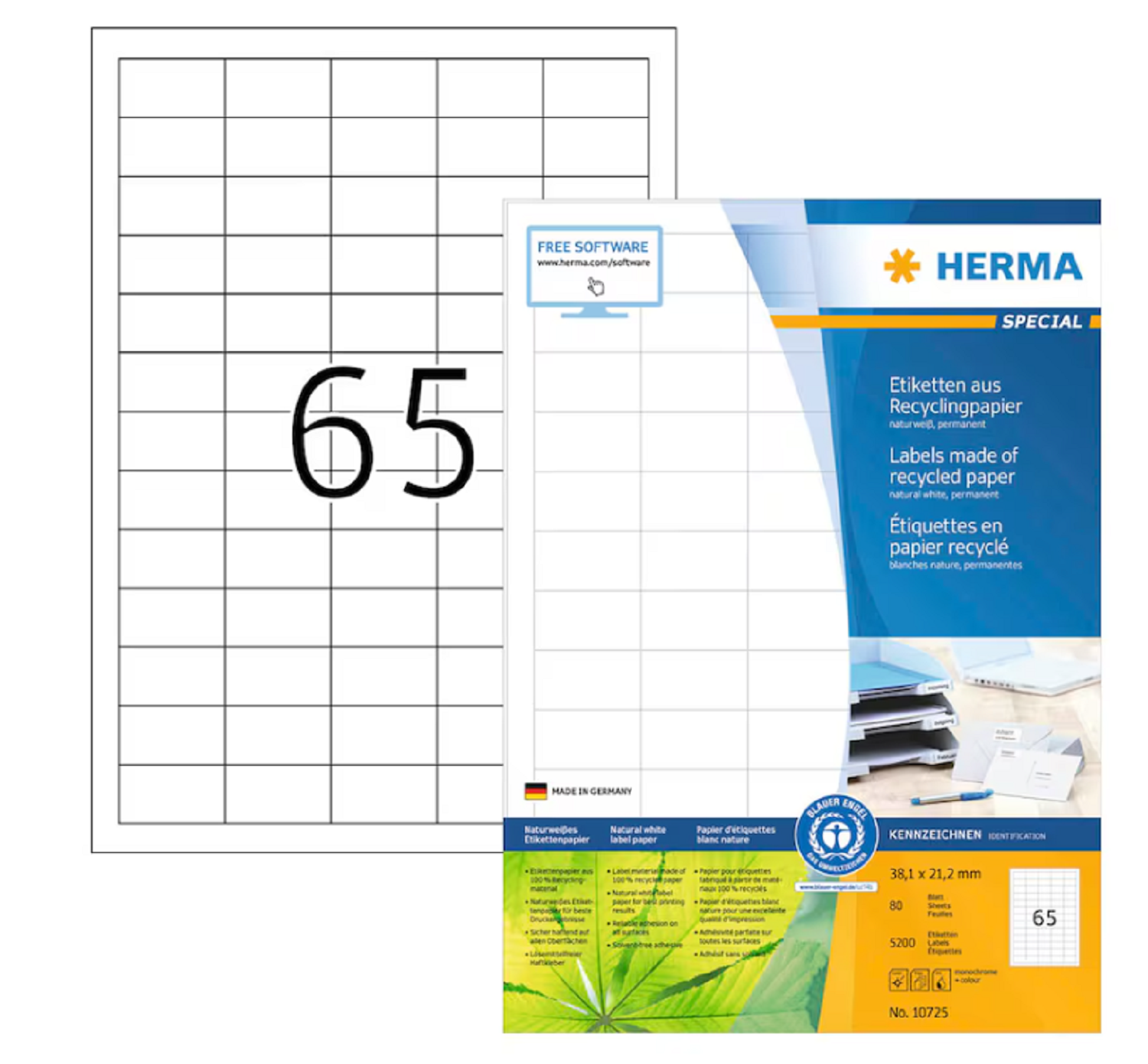 Etiketten 38,1 x 21,2 mm selbstklebend | 65 Stück pro A4 Bogen