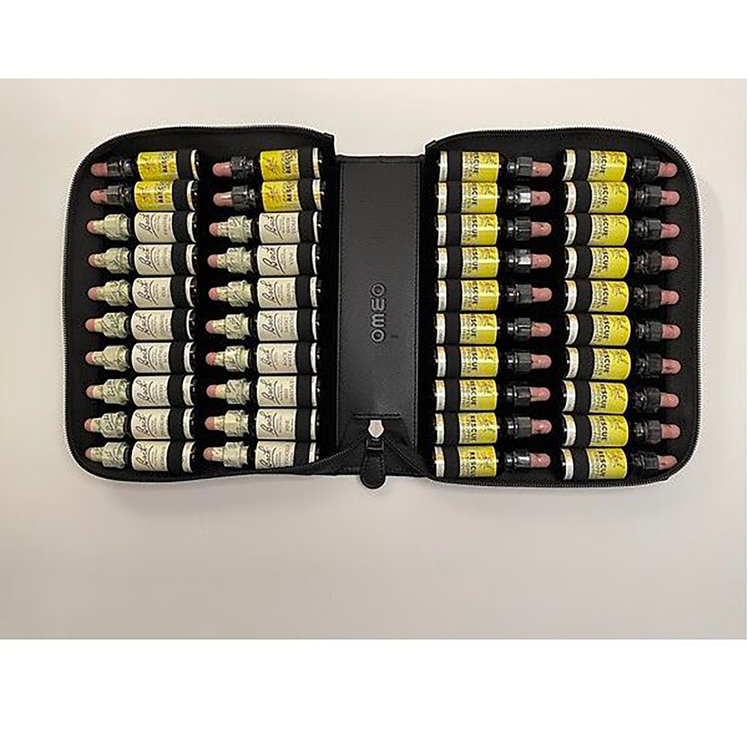 Etui für 40 Bachblüten 20ml Nelson aus feinem, schwarzen Rindleder