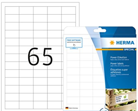 Etikettenbogen mit Papieretiketten | Packungseinheit 1 Bogen mit 65 Etiketten
