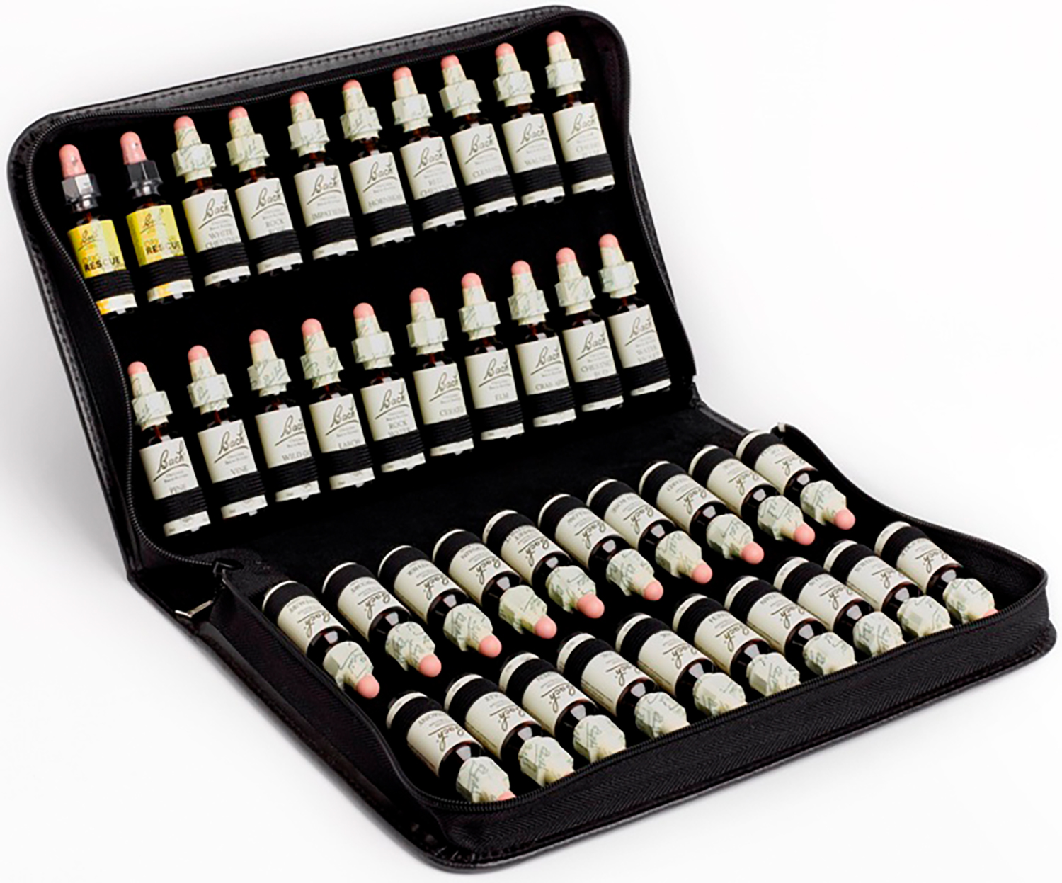 Etui für 40 Bachblüten 20ml Nelson aus feinem, schwarzen Rindleder