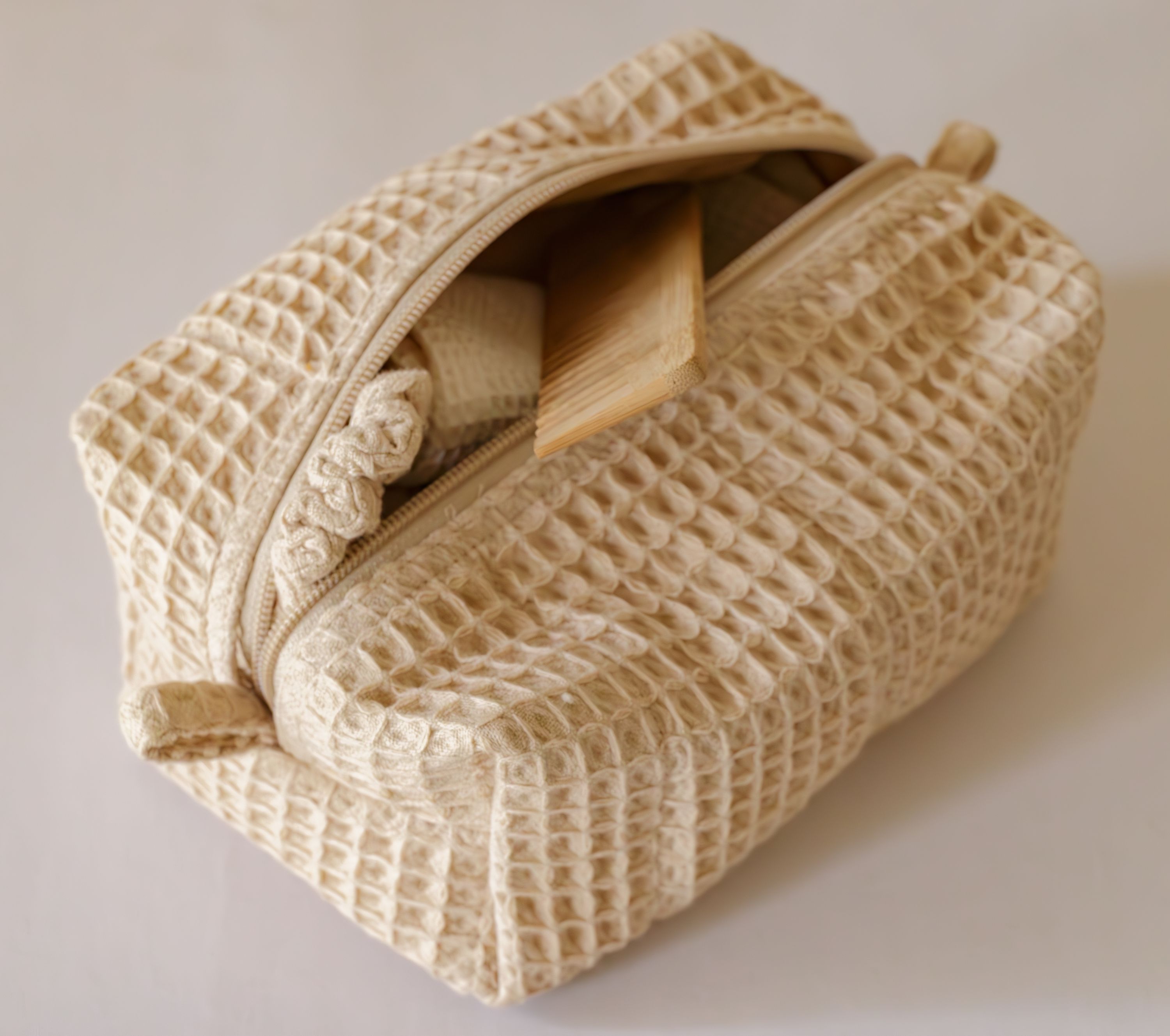 Baumwoll-Mäppchen im Waffelmuster Kulturbeutel Kosmetiktasche